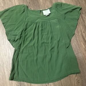 Anthropologie Green Flutter Sleeve Blouse